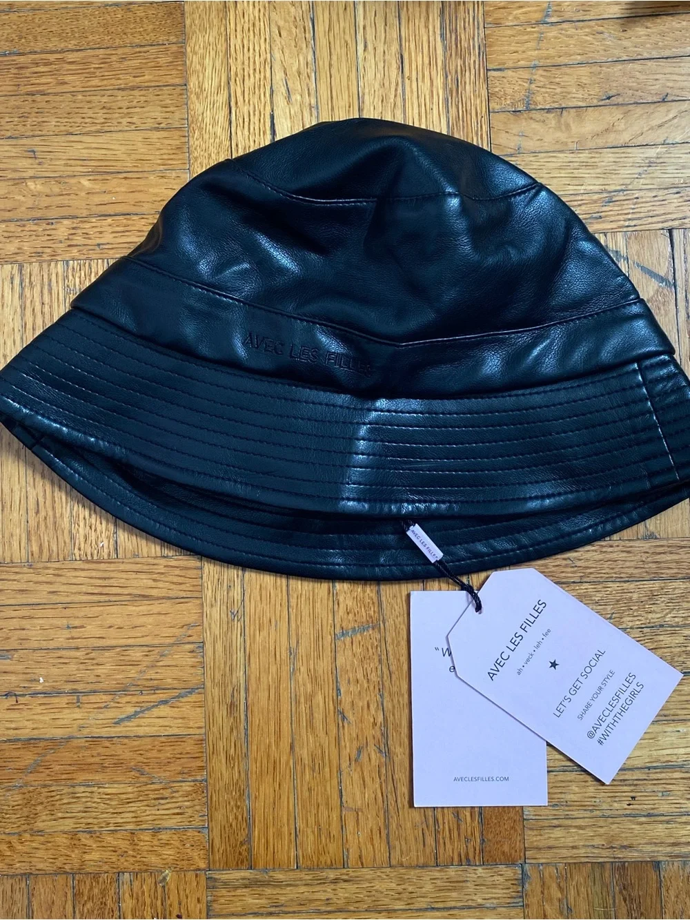 Never-Worn '90s-Esk Black Leather Bucket Hat from French Brand Avec Les Filles